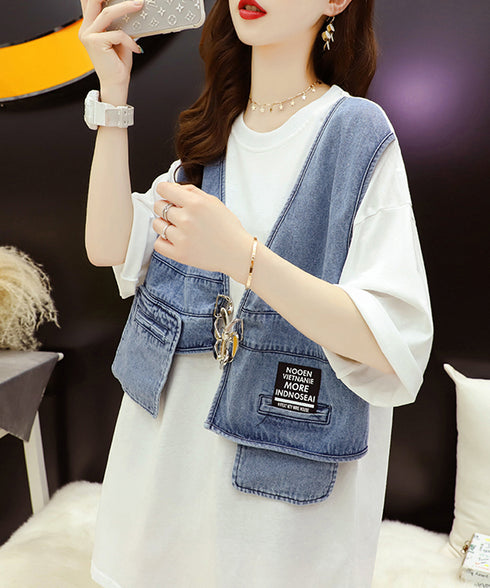 Denim patchwork cardigan